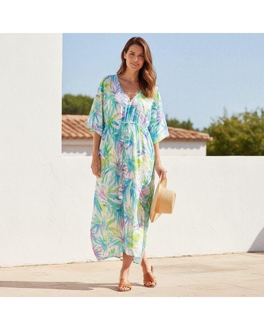 NoLoGo-chic Blue Embellished Cotton Kaftan Dress