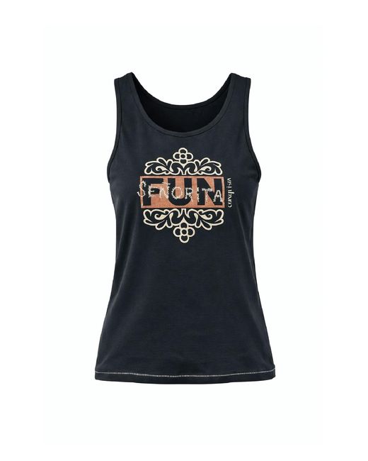 Conquista Black Sleeveless Graphic Top