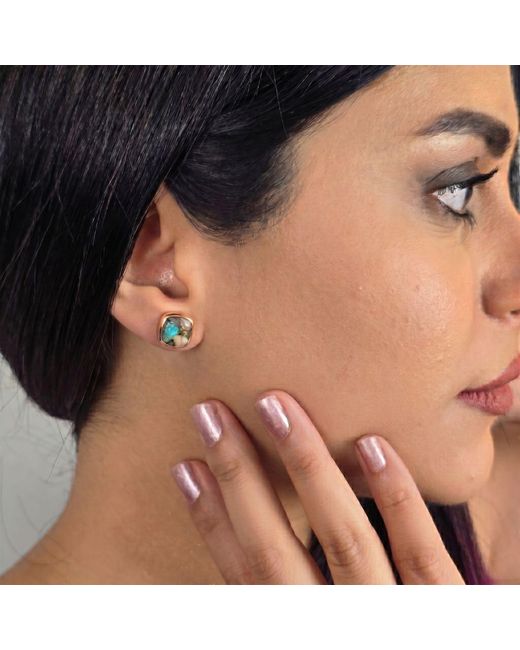 Harfi Blue Rose Vermeil Plated Opal And Stud Gemstone Earrings