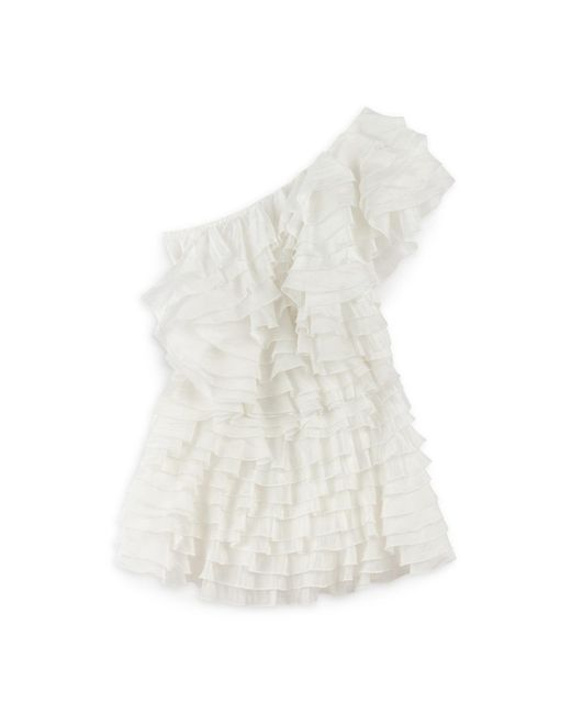 Nocturne White Ecru Mini Dress With Layered Ruffle Details
