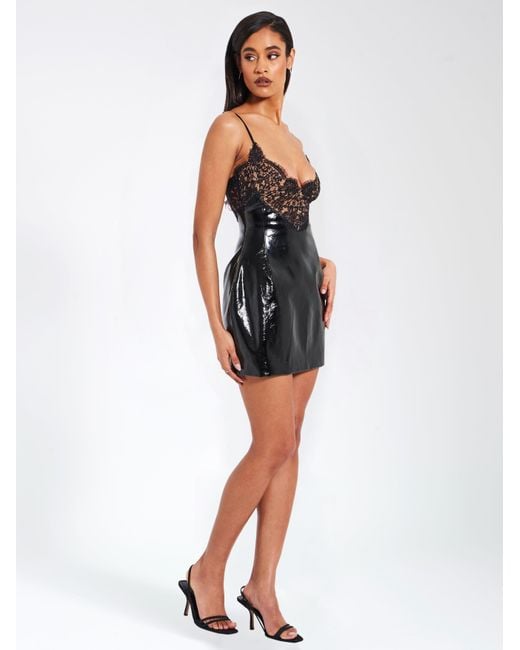 Miss Circle New York Black Shelby Vegan Leather With Lace Mini Dress