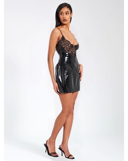 Miss Circle New York Black Shelby Vegan Leather With Lace Mini Dress