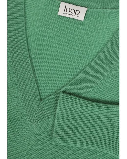 Loop Cashmere Green Relaxed Lofty V Neck Sweater