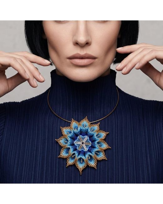 Iliana Arrazola Blue Dahlia Flower Choker
