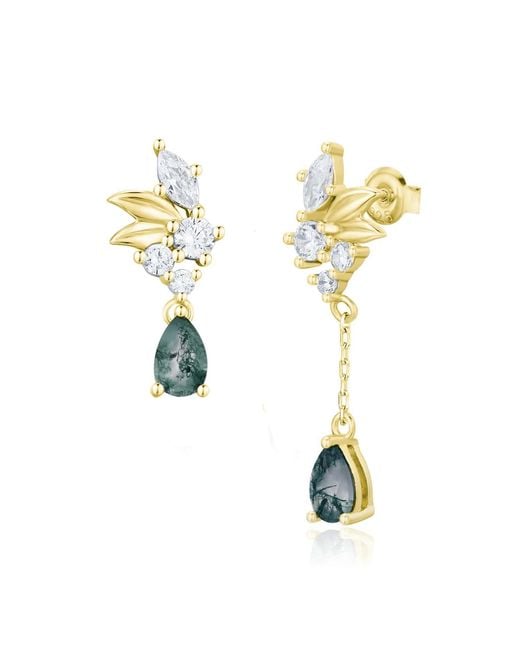 Azura Jewelry New York Metallic Blair Moss Agate Earrings Vermeil