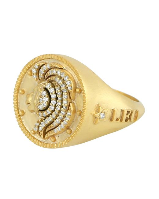 Artisan Metallic Leo Zodiac Diamond Signet Ring