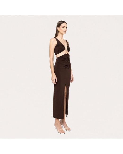 Nissa Brown Cut-Out Jersey Midi Dress