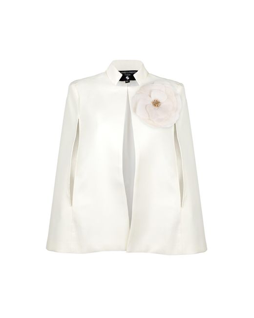 House of Laines London White Neutrals Laines Ivory Couture Tailored Cape With Embellished Cream Organza Flower