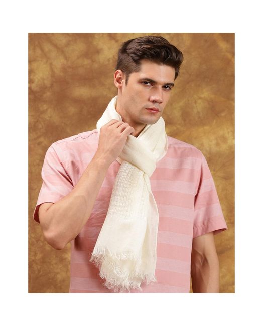 Heritagemoda White Handmade Cream Linen Scarf for men