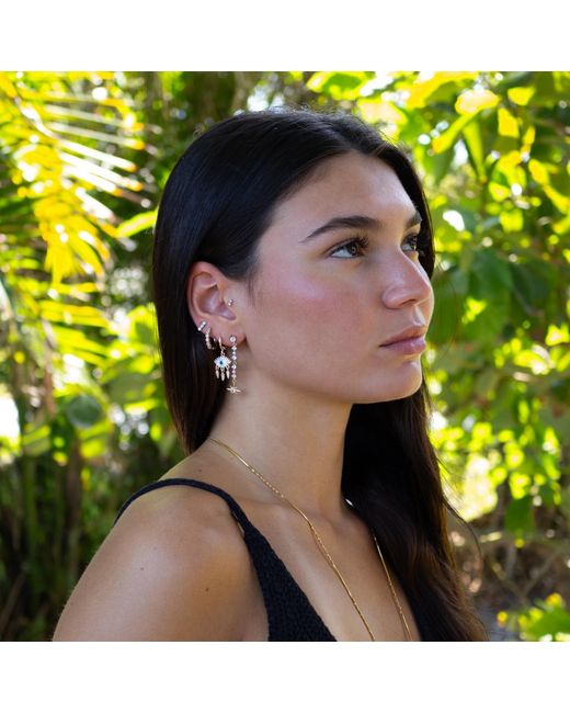 Ebru Jewelry Metallic Guidance Star Evil Eye & Diamond Hoop Protection Trio Earring Set