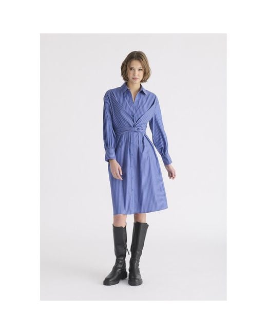 Paisie Blue Striped Shirt Dress With Waist Tie