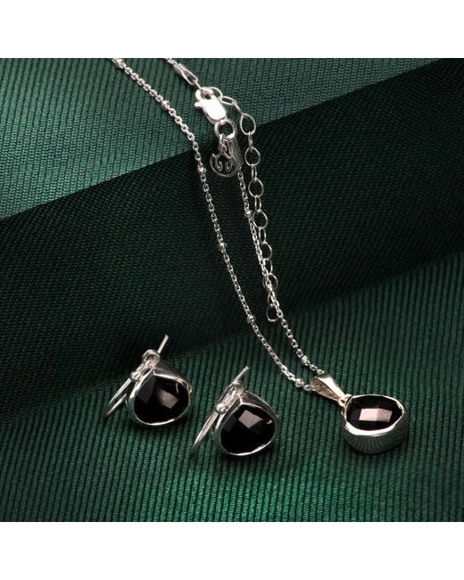 The Jewellery Store London Metallic Sterling Pear Shaped Onyx Jewellery Set