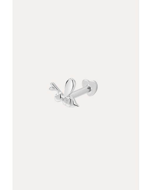 Vanhi White 14K Solid Bumble Bee Flat Back Stud Left Facing