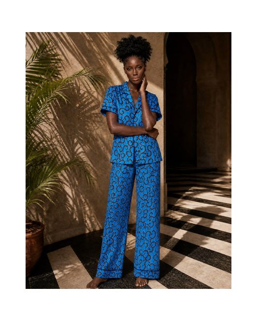 Ohema Ohene Blue African Print Cotton Trouser Pyjama Set for men
