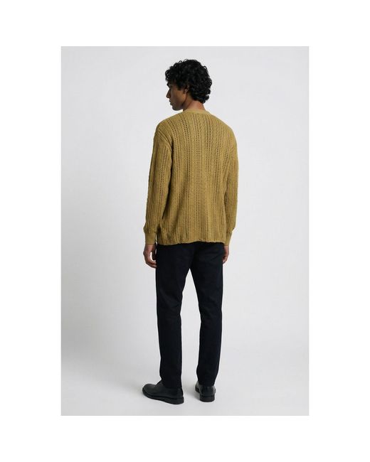 Modenaire Green Open Knit Cotton Cardigan Relaxed Fit Refined Texture for men