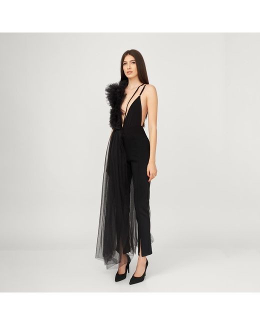 LIA ARAM Black Raw Edge Ruffled Bodysuit