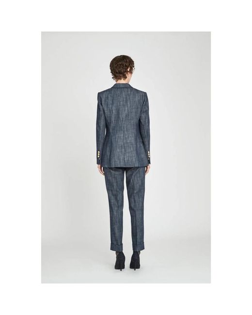 The Extreme Collection Blue Denim Fitted Blazer With Buttons Milán