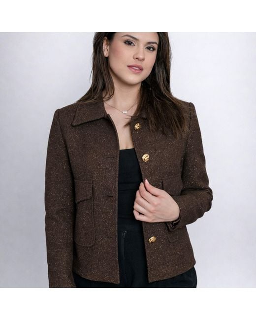 Nuvv Collection Brown Tweed Jacket With Buttons