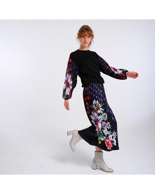 Lalipop Design Blue Floral Print Fully Pleated Maxi Skirt