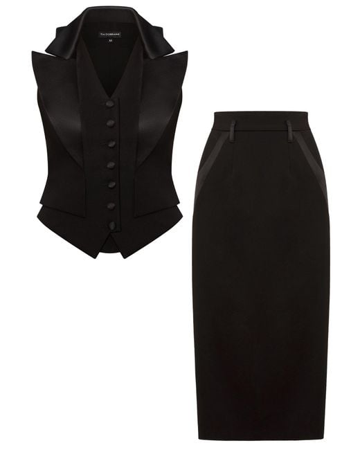 Tia Dorraine Black Single-Breasted Waistcoat & Skirt Set