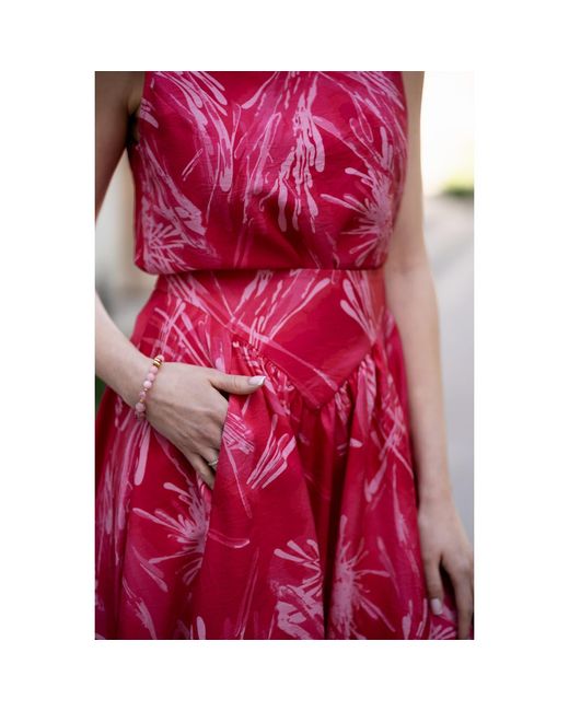 Oh!Zuza Pink Rose Echo Viscose Midi Skirt Pockets