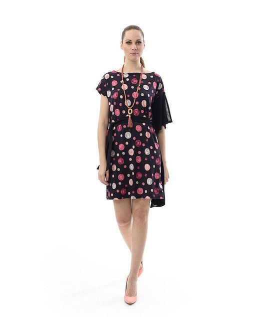Conquista Black Asymmetric Polka Dot Dress