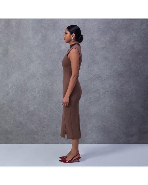 Celestine & Mae Brown Collar Midi Dress