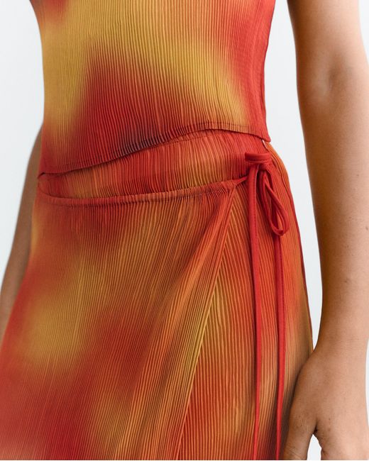 Thinking Mu Red Pleated Long Skirt Flowers Pauline