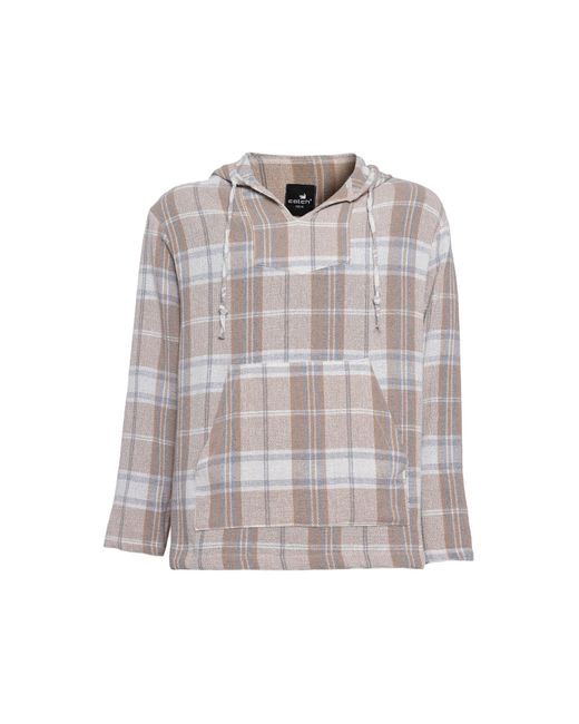 Monique Store White Neutrals / Plaid Long Sleeeve With Hoddie And Kangaroo Pocket Linen Shirt for men