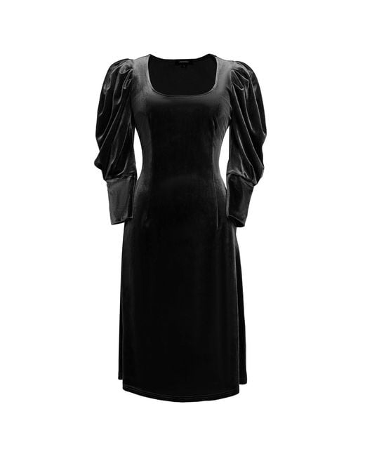 Smart and Joy Black Puffy Sleeves Velvet Dress