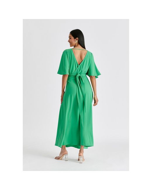 Paisie Green Flare Sleeves Maxi Wrap Dress