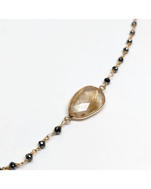 Rahul's Jewels Metallic 18.5" Genuine Diamond & Rutilated Quartz Rosary Necklace