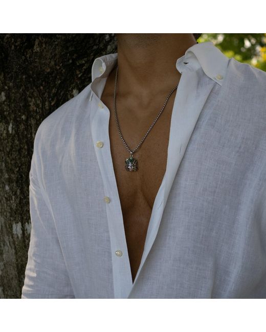 Ebru Jewelry Metallic Mystic Pearl Inlay Chief Pendant Necklace for men