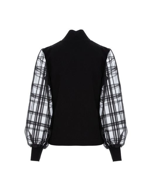 Larisa Dragna Black Blouse With Sheer Sleeves And Harness Detail