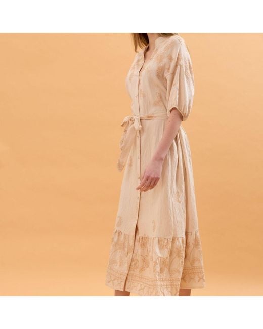 LAtelier London Natural Neutrals Embroidered Cotton Midi Shirt Dress