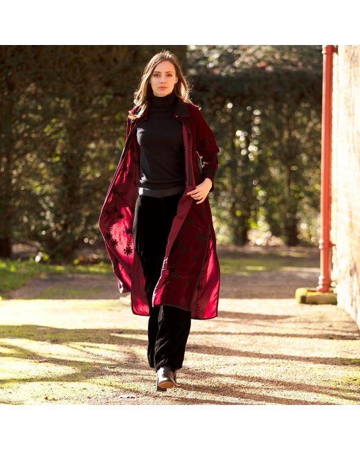 Antra Designs Red Suki Burgundy Velvet Coat Dress