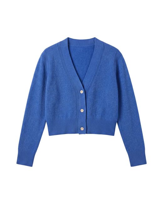 Brodie Cashmere Blue Boxy Cropped Cashmere Cardi