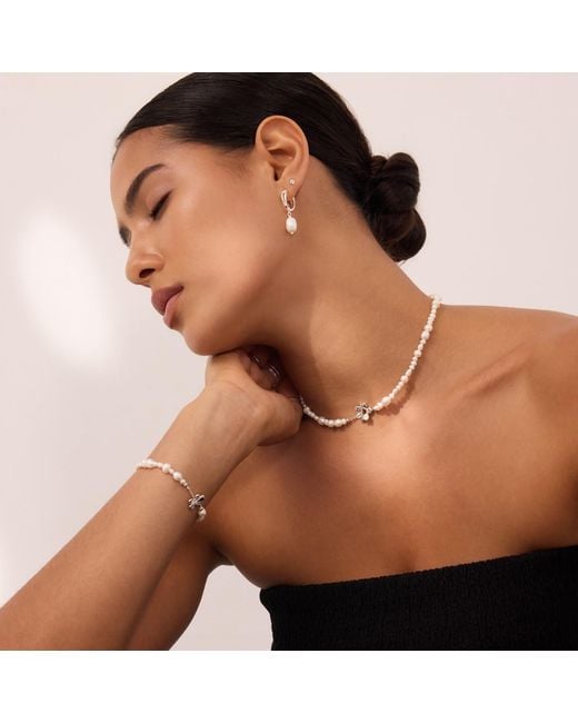 Vanhi White Freshwater Pearl Charm Hoops