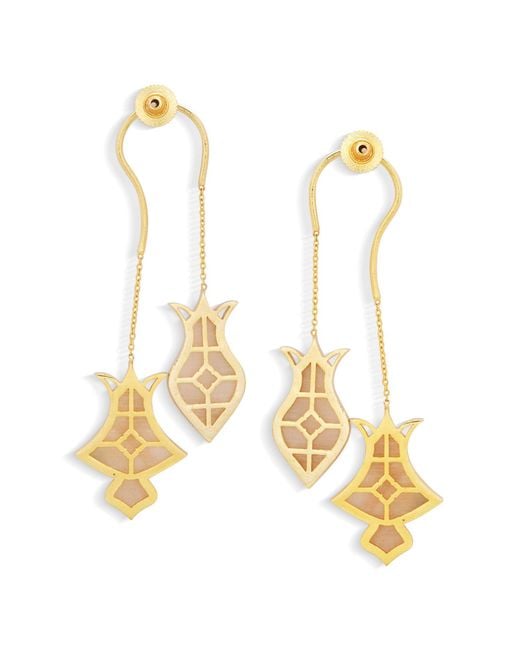 Dhwani Bansal Metallic Hamsa Earrings With Mother Of Pearl