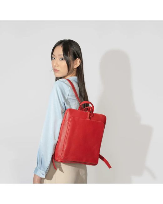 Hides Leather Co. Red Minimal Handmade Genuine Leather Backpack