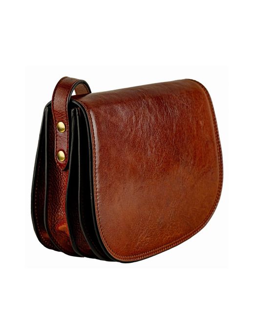 Time Resistance Brown Cognac Leather Saddle Bag For