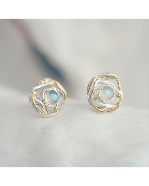 Isla Silver Metallic Handmade Delicate Moonstone Stud Earrings