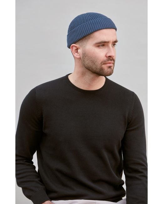 Paul James Knitwear Blue Lightweight Cotton Whitby Docker Beanie for men