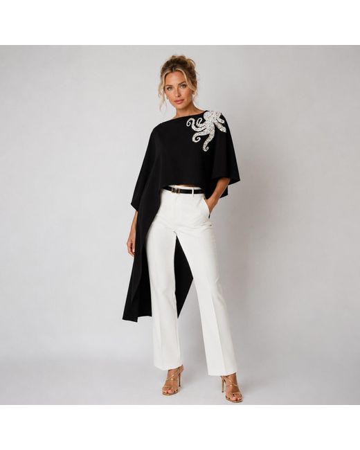 House of Laines London Black Couture Asymmetric Cape Style Top With Embellished Octopus