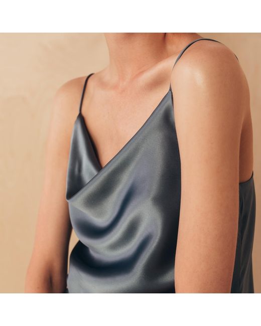 MIONÈ Blue Silk Camisole Top With Draped Detail