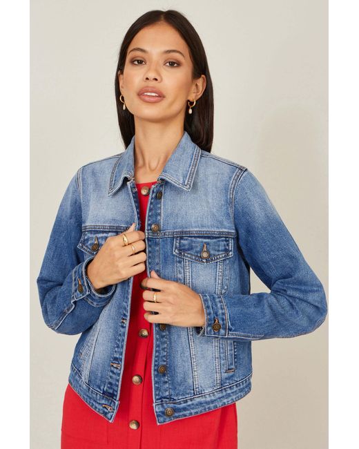 Yumi' Blue Stretch Washed Denim Jacket
