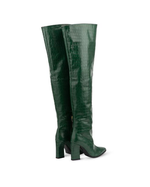 Rosamund Muir London Green Roma Crocodile Print Over Knee Boots