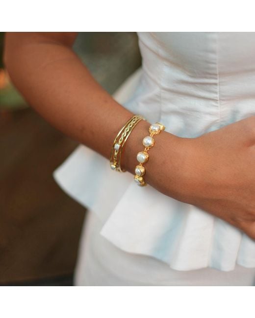 Ebru Jewelry Metallic Vintage Style Pearl Tennis Bracelet