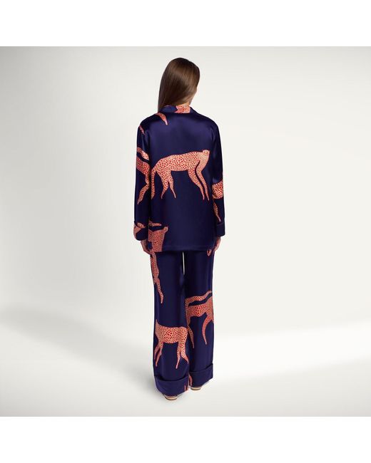 Pola Brand Blue Long-Sleeve Silk Pyjama Shirt