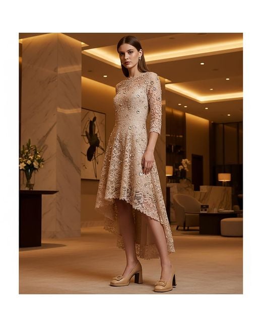 Beautiisoles by Robyn Shreiber Made in Italy Metallic Neutrals Clementine With Rhinestones Platform Dressy Leather Pump